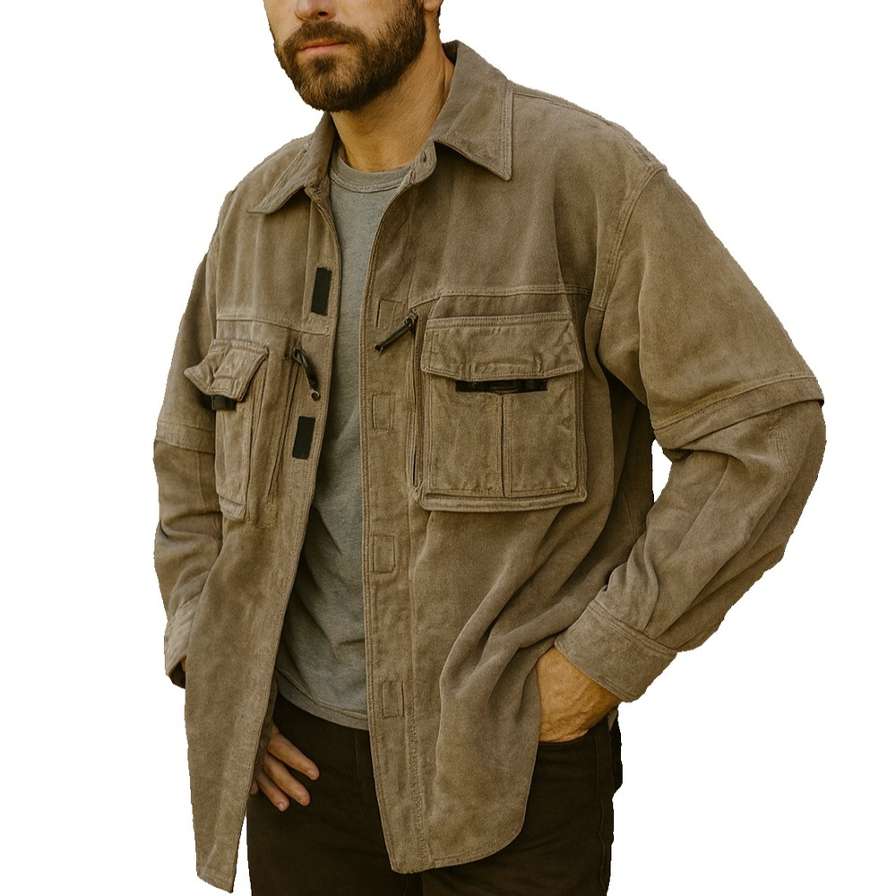 Vintage M Julian Wilsons Suede Utility Jacket XL Convertible Zip Off Sleeves Y2K - Picture 3 of 11